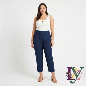 H&M Navy Blue High Waisted Pleated Cropped Ankle Pants Size 8 Career Minimalist
